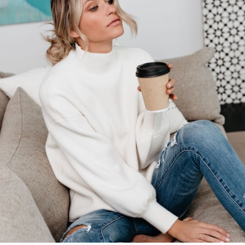 Vici cream mock neck sweater